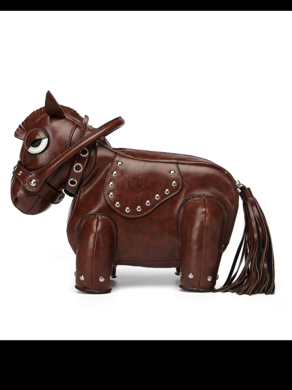 Brown Leather Horse Accent Figurine with Stud Details